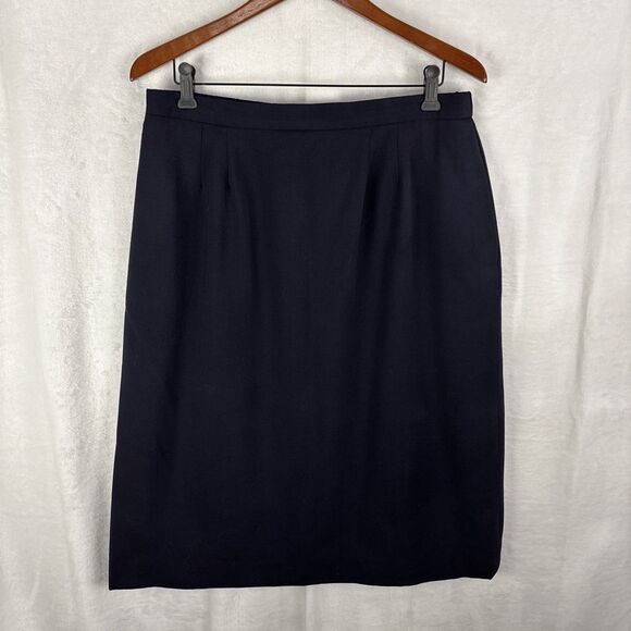 Vintage 80s The Forgotten Woman Blue Wool Pencil Skirt Size 32 Waist 27” Length - Picture 1 of 5